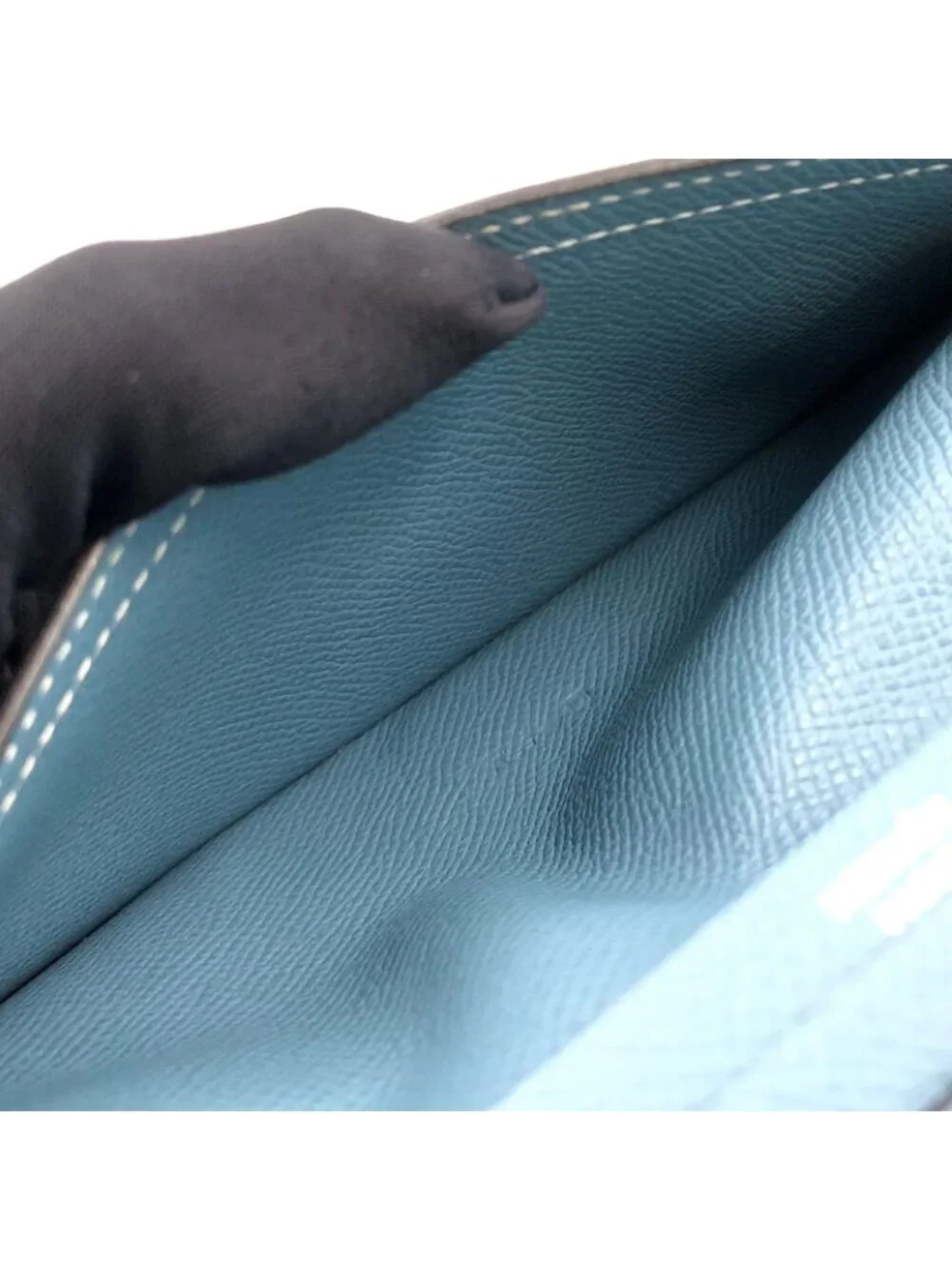 Hermes Bearn Souffle Leather Light Blue Wallet Silver